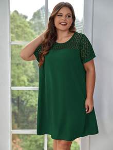 SHEIN Frenchy Vestido con encaje en contraste yugo - Verde Oscuro - Ver 4