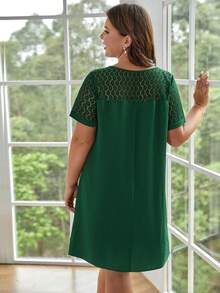 SHEIN Frenchy Vestido con encaje en contraste yugo - Verde Oscuro - Ver 5