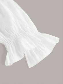 SHEIN MOD Áo sơ mi nữ Xù Nút phía trước màu trơn Giải trí - trắng - Xem 3