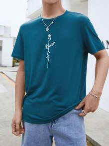 Manfinity Hypemode Men Floral & Letter Graphic Tee - Teal Blue - View 1