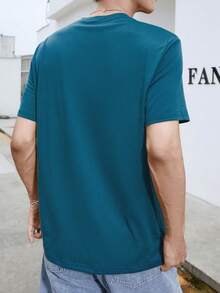 Manfinity Hypemode Men Floral & Letter Graphic Tee - Teal Blue - View 2