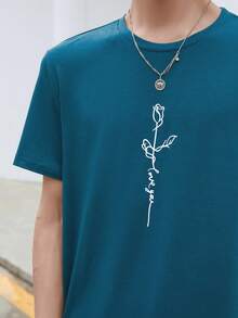 Manfinity Hypemode Men Floral & Letter Graphic Tee - Teal Blue - View 6