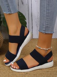 Damen Sandaletten mit offenem Zehenbereich und elastischem Band, Slip-On Lässig Mode Römersandalen für den Sommer