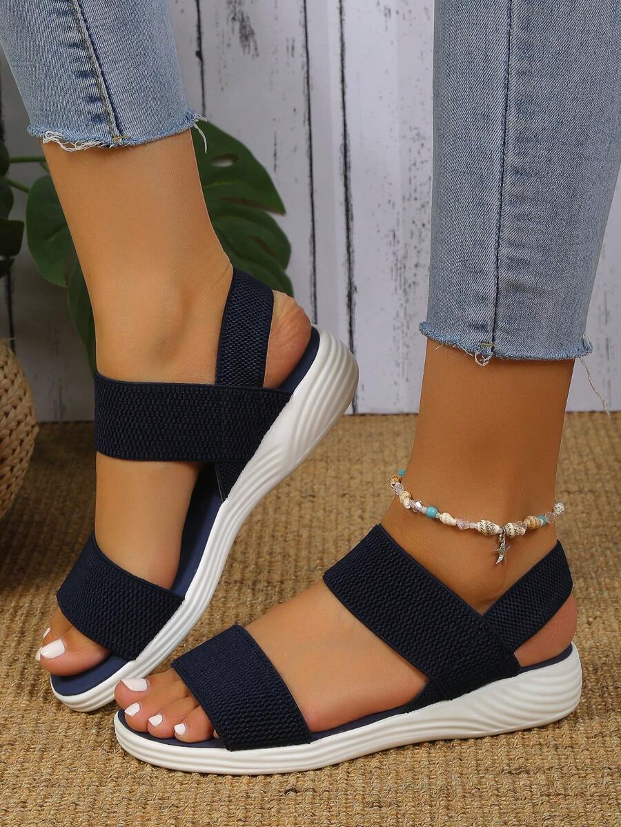 Damen Sandaletten mit offenem Zehenbereich und elastischem Band, Slip-On Lässig Mode Römersandalen für den Sommer