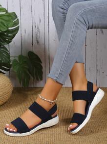 Damen Sandaletten mit offenem Zehenbereich und elastischem Band, Slip-On Lässig Mode Römersandalen für den Sommer