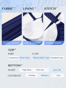 SHEIN Swim Curve Plus Size Tropical Print Knot Front Halter Bikini Set Summer Beach - Navy Blue - View 4