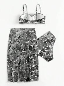 滿版印花聚攏比基尼泳裝附沙灘裙 - 彩色 - 查看 7