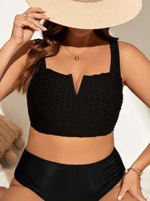 SHEIN Swim Curve Plus Plain V Wire Strap Bikini Top - Black - View 1