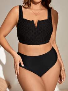 SHEIN Swim Curve Plus Plain V Wire Strap Bikini Top - Black - View 3