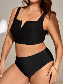 SHEIN Swim Curve Plus Plain V Wire Strap Bikini Top - Black - View 4