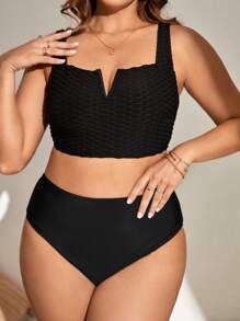 SHEIN Swim Curve Plus Plain V Wire Strap Bikini Top - Black - View 5