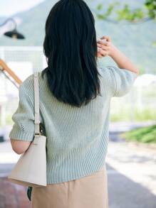 DAZY Top de punto unicolor de manga farol - verde menta - Ver 2