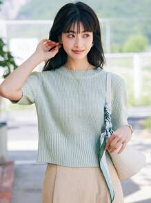 DAZY Top de punto unicolor de manga farol - verde menta - Ver 1