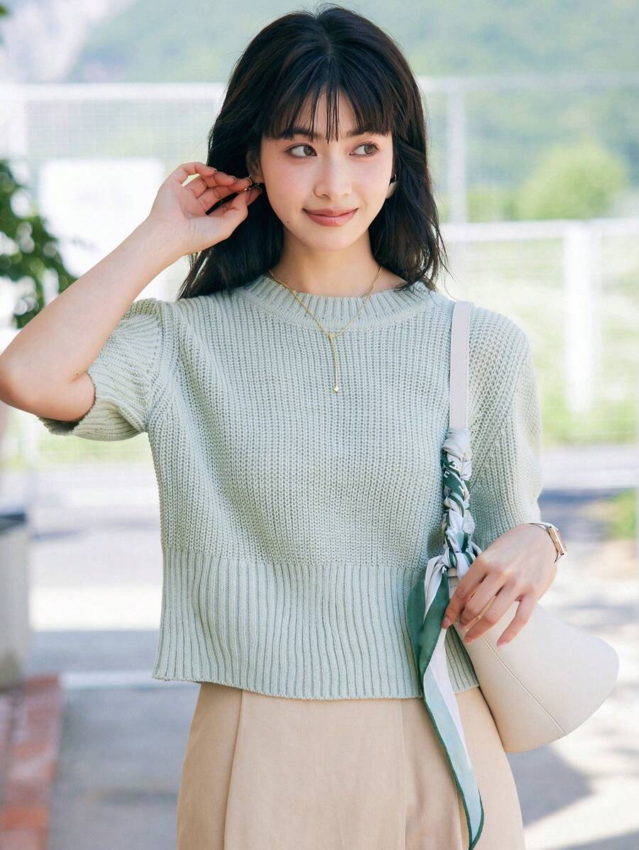 DAZY Top de punto unicolor de manga farol - verde menta - Ver 1