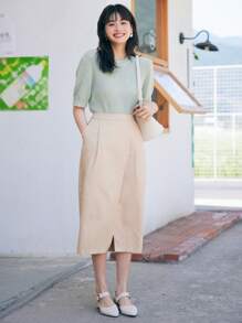 DAZY Top de punto unicolor de manga farol - verde menta - Ver 7