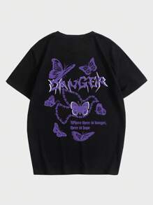 ROMWE MEN Street Life Tops Nam Lá thư Loại bướm Đường phố - màu đen - Xem 1