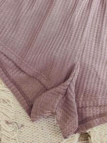 3pcs Waffle Knit Cami Top & 3pcs Shorts Lounge Set - Multicolor - View 5