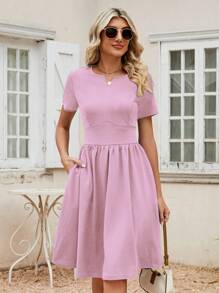 Đầm Túi Dây kéo màu trơn Giải trí - Bụi hồng - Xem 1