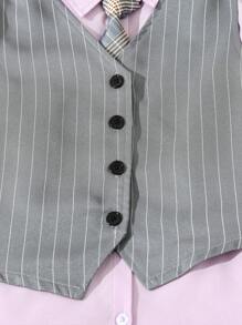 SHEIN Boys Vertical Striped Waistcoat & Pants & Shirt Set - Multicolor - View 4