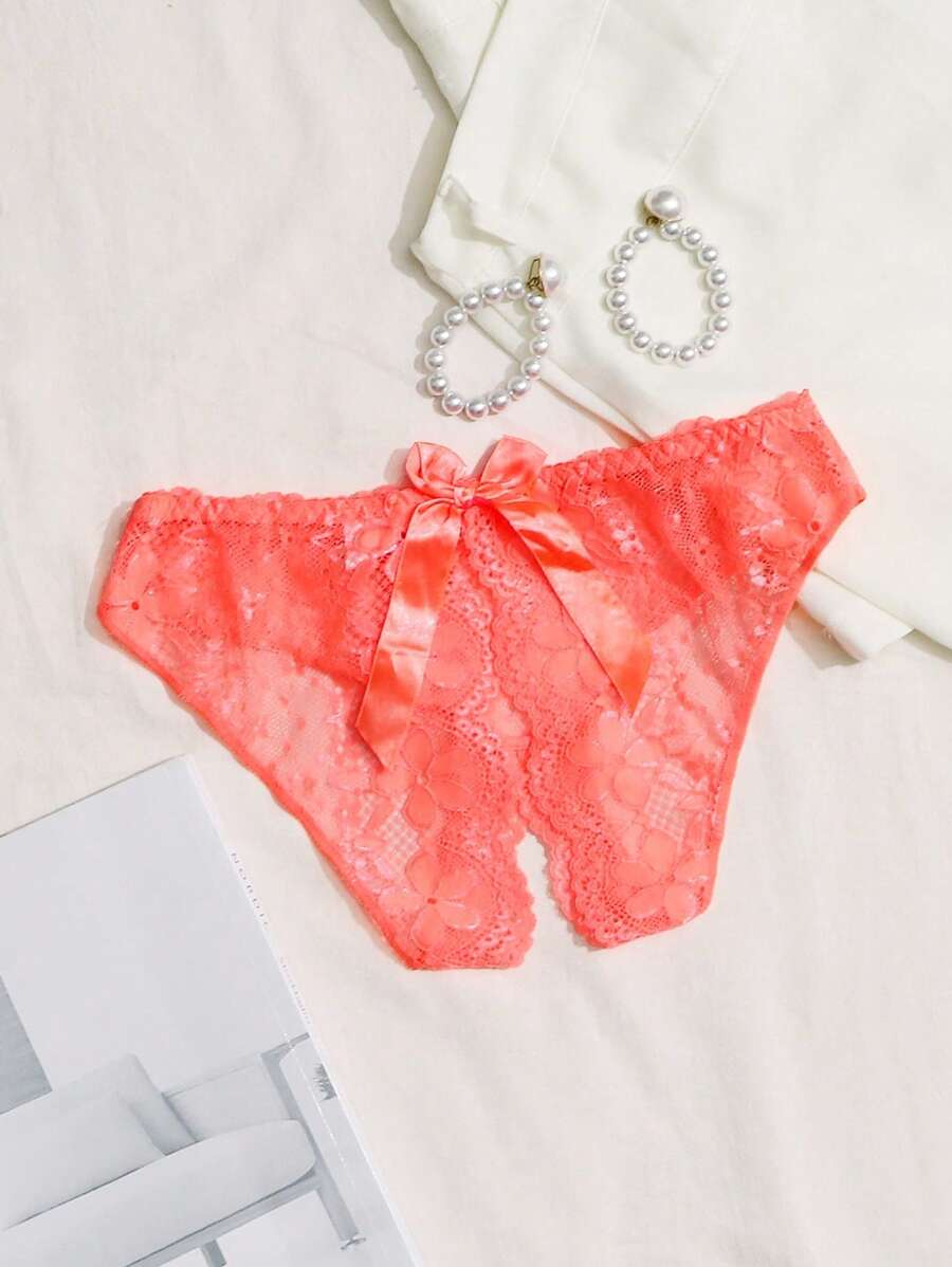 Bow Embroidery Peekaboo Ouvert Panty main image 1