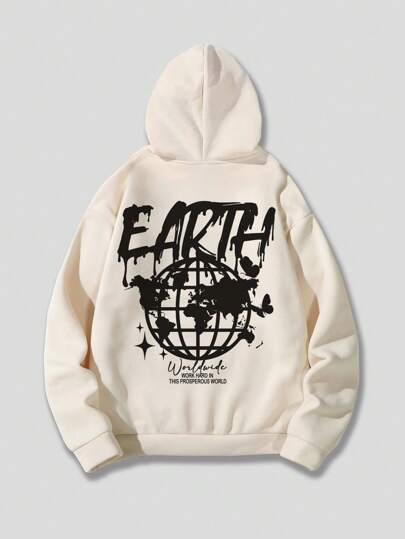 Hombres Mariposa Y Letra Gráfica Con Capucha Con Cordón