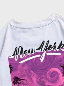 ROMWE MEN Street Life Áo thun nam họa tiết chữ Y2k, trường học - trắng - Xem 4