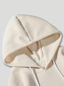 ROMWE MEN Men Butterfly & Letter Graphic Drawstring Hoodie - Beige - View 4