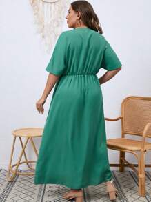 SHEIN Clasi Vestido de cuello cruzado de manga murciélago de muslo con abertura - Verde - Ver 2