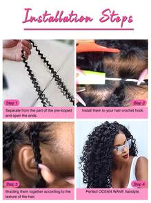 Deep Wave Crochet Hair 32Inch Pink & Gold Ocean Wave Braiding Hair For Women Orange Color Synthetic Curly Crochet Hair Extensions Wavy Braiding Hair Crochet Braids - Black - View 5