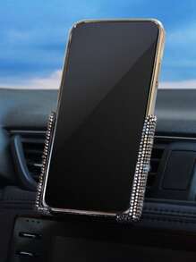 1pc Rhinestone Decor Car Phone Holder - Silver - View 2