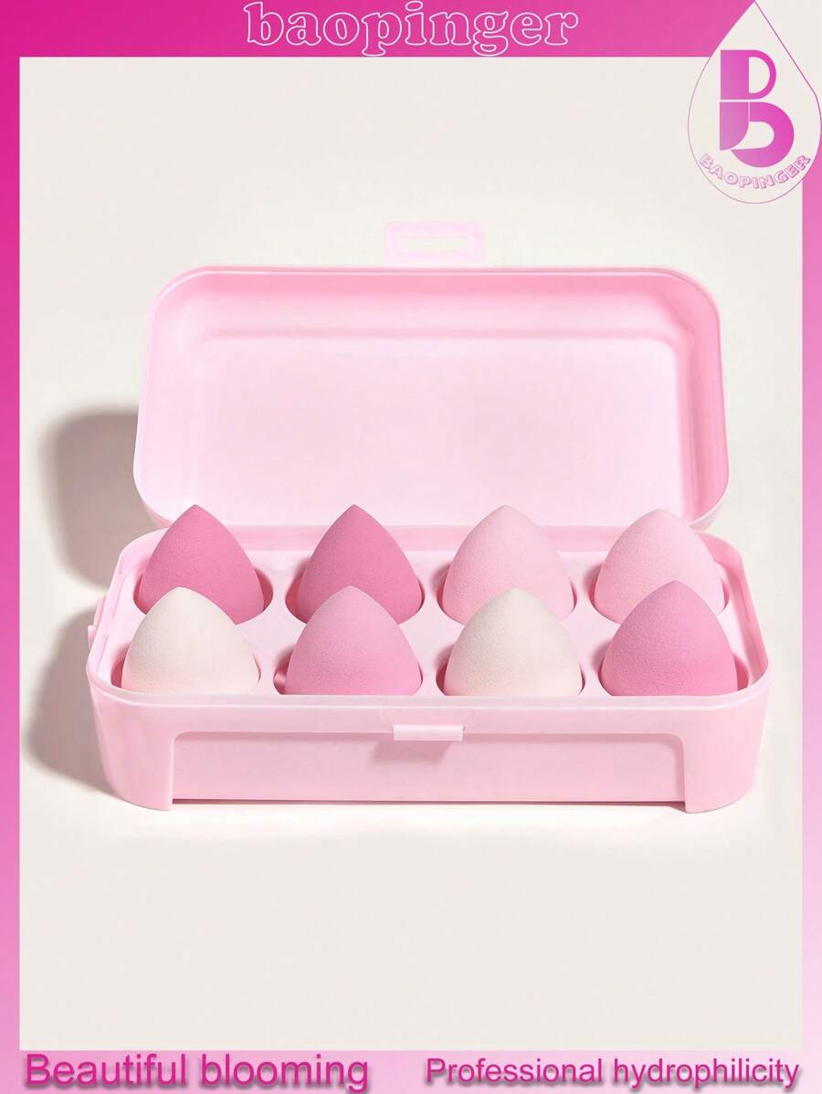 1套8格蛋盒和8入組多色水滴化妝蛋-粉色 - 彩色 - 查看 1