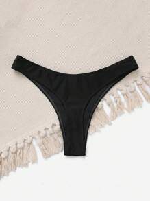 Swim Basics Summer Beach Solid High Cut Bikini Bottom - Black - View 3