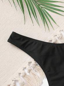 Swim Basics Summer Beach Solid High Cut Bikini Bottom - Black - View 4