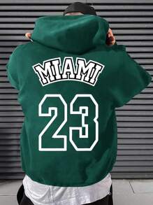 Aesthetic Post 男士字母圖案抽繩加絨內裏連帽衫 - 墨綠色 - 查看 1