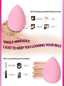 1套8格蛋盒和8入組多色水滴化妝蛋-粉色 - 彩色 - 查看 7