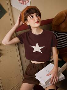 ROMWE Fairycore Áo dệt kim nữ Hình học Giải trí - Cà phê nâu - Xem 6