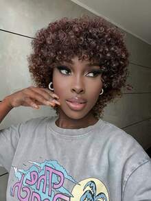 Synthetic Heat Resistant Wig Bangs Curly Short Hair Multi-Color 10 Inch Cheap Natural - Multicolor - View 3