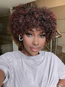Synthetic Heat Resistant Wig Bangs Curly Short Hair Multi-Color 10 Inch Cheap Natural - Multicolor - View 4