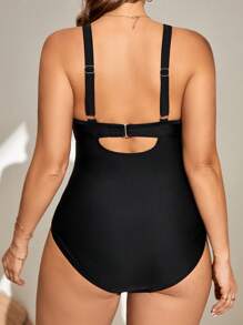 SHEIN Swim Curve Summer Beach Plus Hollow Out Trim One Piece Swimsuit - Black - View 2