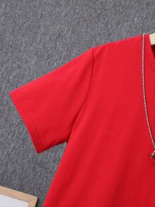 SHEIN Tween 男童红色皇冠印花补丁针织 2 件套，街头时尚，休闲夏季服装 - 紅色 - 查看 5