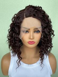 13 * 4 * 1 Phần chữ T Nâu Sợi tổng hợp Tóc giả phía trước Lace Ngắn Afro   Quăn Tối Nâu Ren Tóc giả Đối với phụ nữ - màu nâu - Xem 4