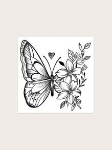 1 hoja de tatuaje con patrón de mariposa y flor, pegatina para hombro, cuerpo, espacio pequeño, tatuaje, arte corporal para niñas y niños - Negro - Ver 2