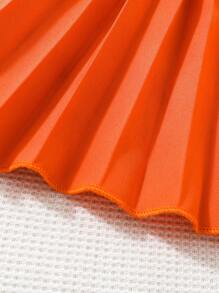 SHEIN 小女童百褶下擺腰帶吊帶洋裝 - 橘色 - 查看 5