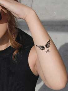 1Sheet Wing Pattern Tattoo Sticker Angle Pattern Wrist Temporary Tattoo Sticker Fake Tattoo Diy Body Art Decals - Black - View 1