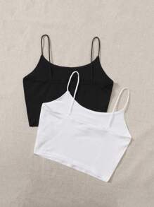 SHEIN EZwear 2入組吊帶短上衣 - 黑與白 - 查看 2