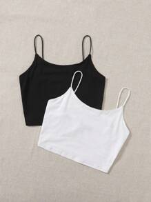 SHEIN EZwear 2入組吊帶短上衣 - 黑與白 - 查看 5