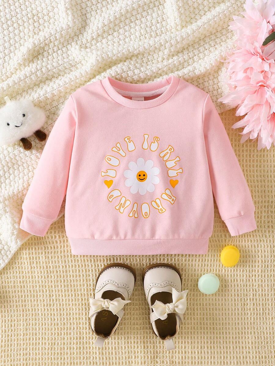 Bé Áo nỉ Hoa Slogan - Hồng - Xem 1