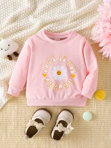 Bé Áo nỉ Hoa Slogan - Hồng - Xem 3