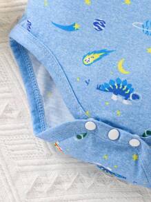 男嬰恐龍印花Polo領連體衣 - 藍色 - 查看 5