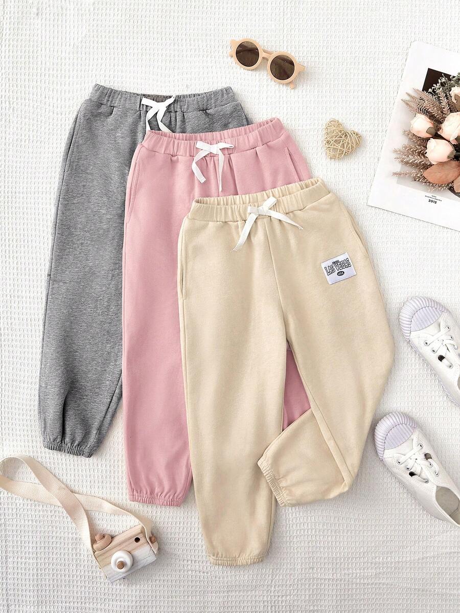 SHEIN 小女童3入組字母補丁細節前蝴蝶結衛褲 - 彩色 - 查看 1